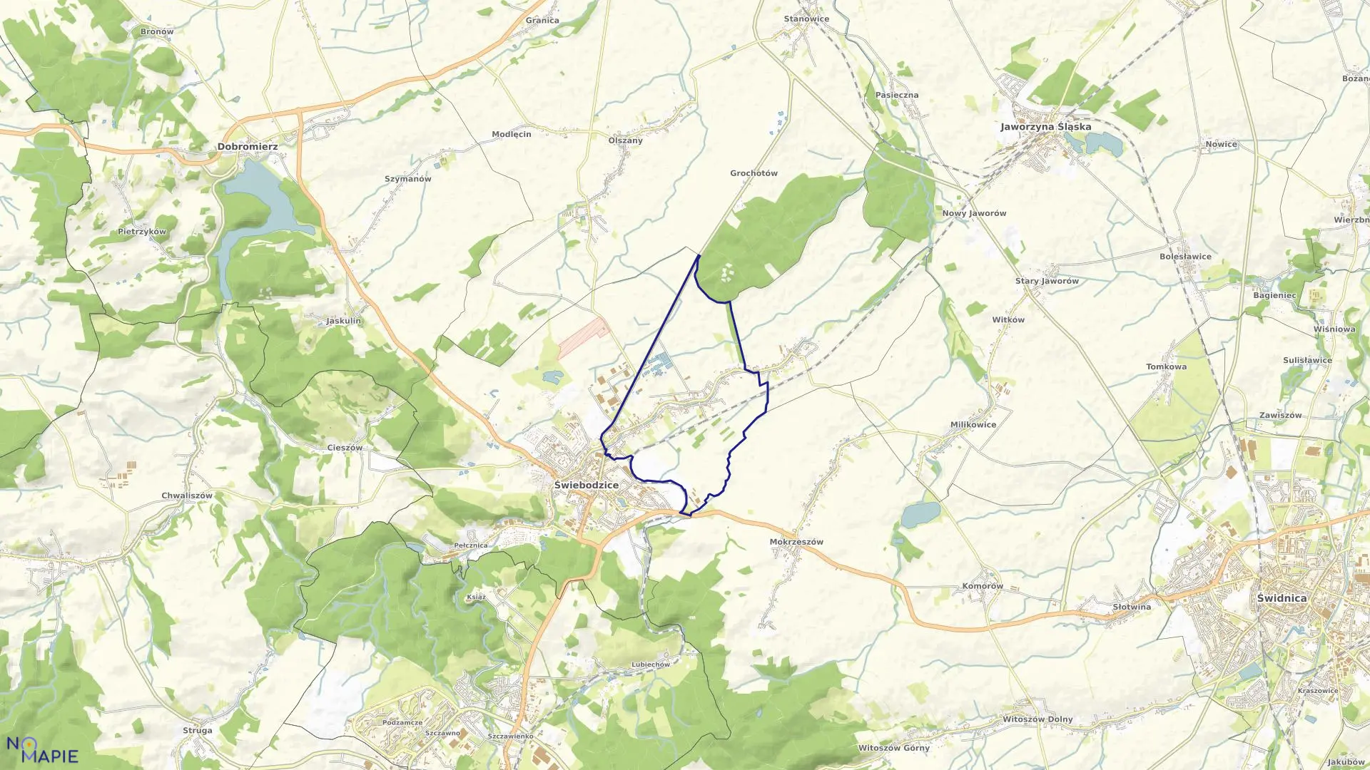 Mapa obrębu Ciernie 4 w mieście Świebodzice