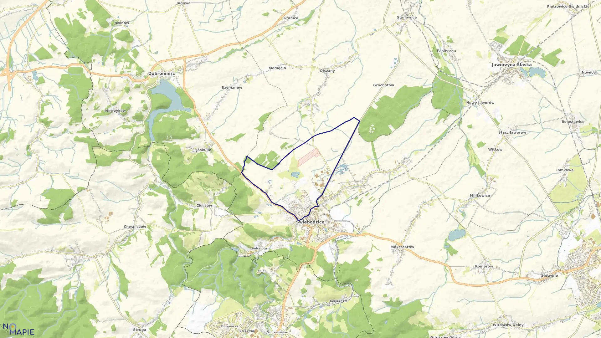 Mapa obrębu Pełcznica 1 w mieście Świebodzice