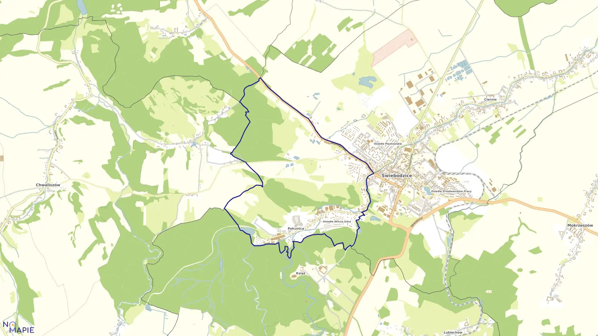 Mapa obrębu Pełcznica 2 w mieście Świebodzice